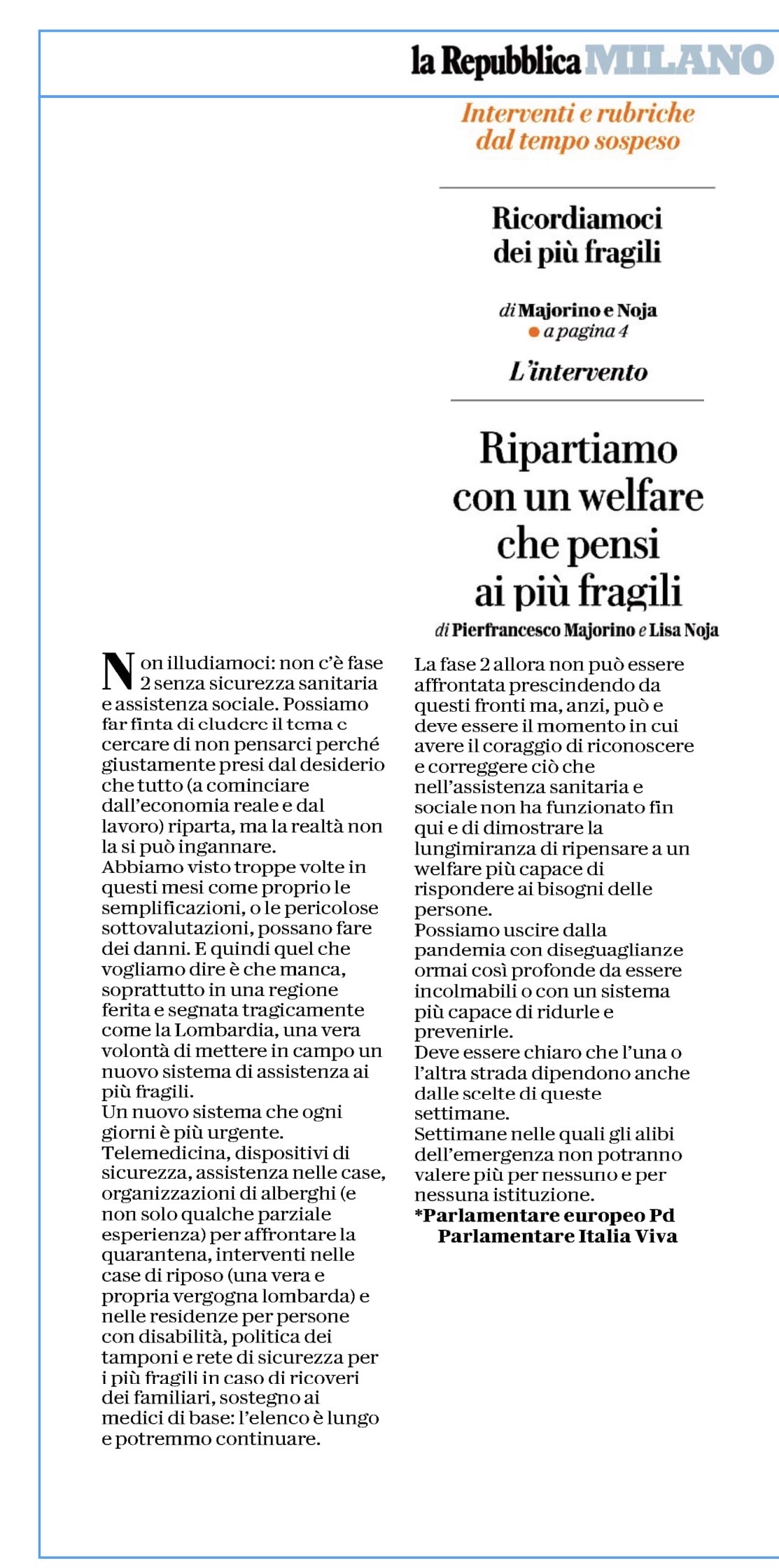 Oggi con Lisa Noja su Repubblica